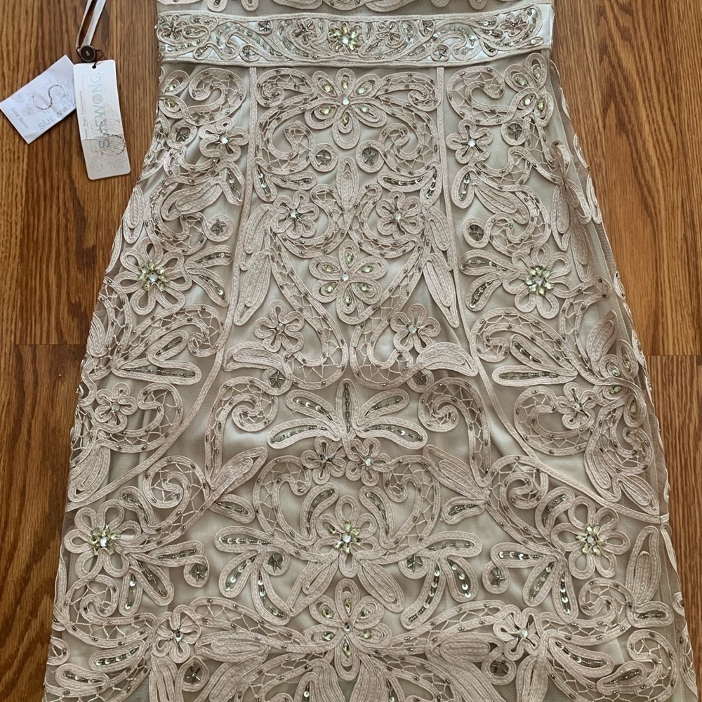SUE WONG 8 Champagne Beige Nude Beaded Embroidered Cocktail Formal dress - Picture 11 of 16